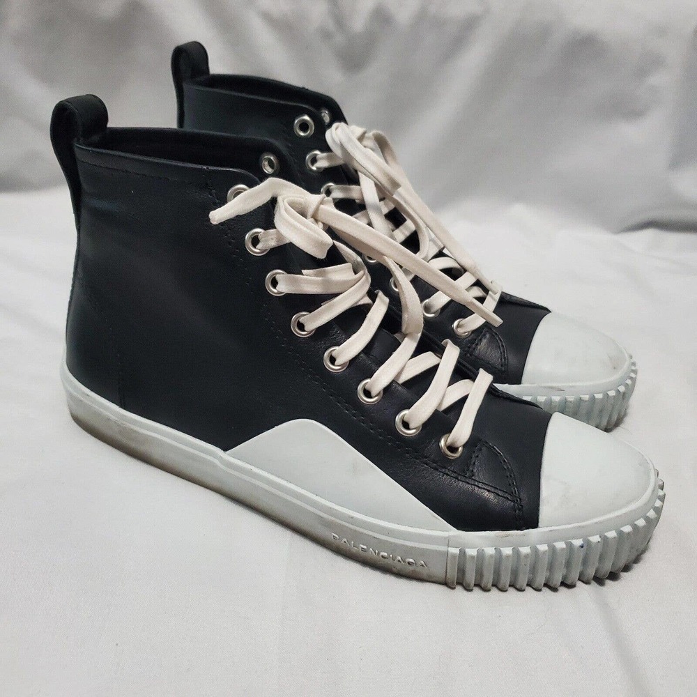 Balenciaga High Top Black Leather Sneakers Men’s Size 38